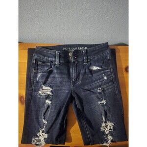 American Eagle Artist Crop Womens Jeans Size 4 Regular Blue Stretch Dark Wash